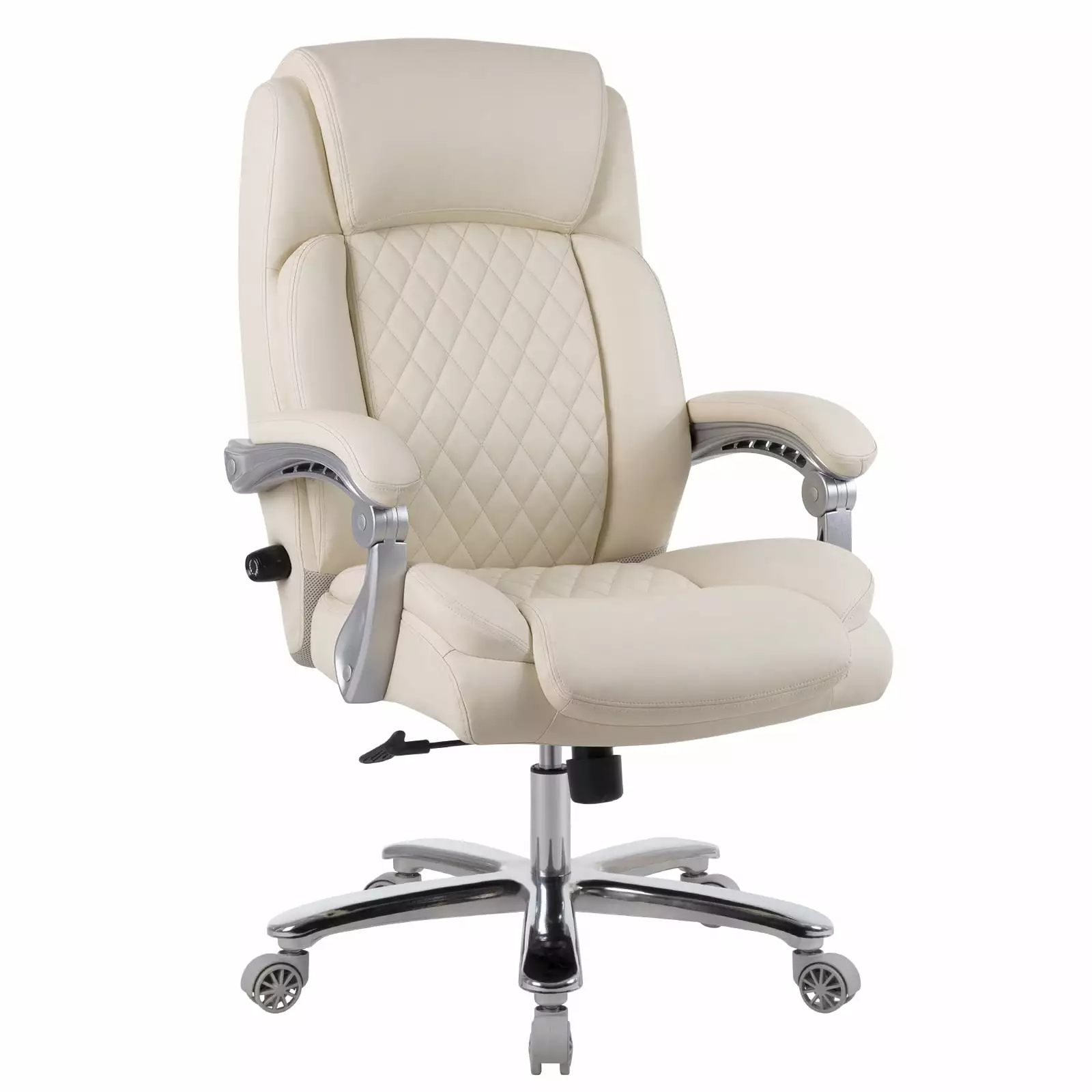 Executive Office Chair 500lbs Heavy Duty Wide Seat Bonded Leather 30-Degree Back Tilt Beige General