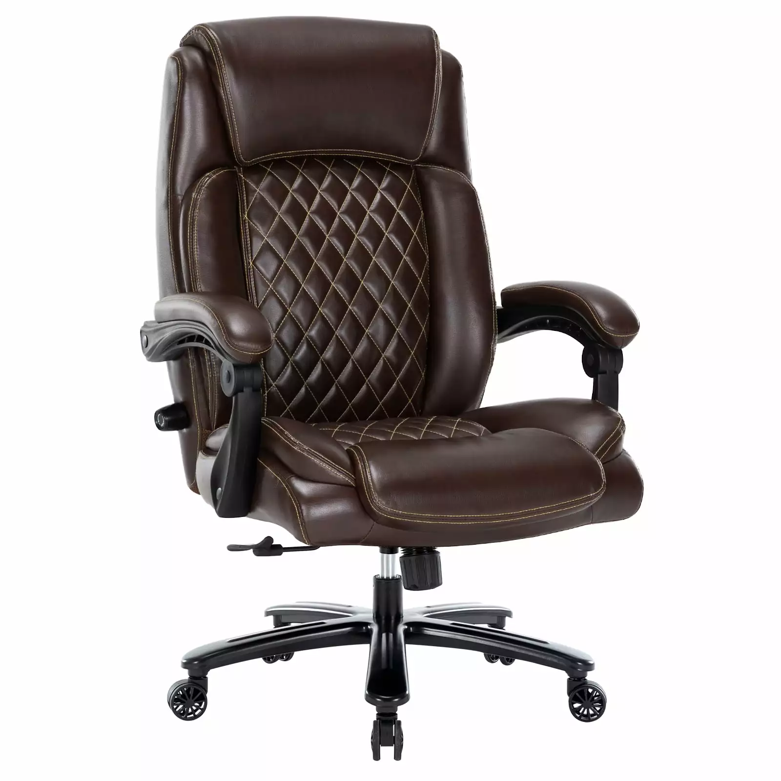 Executive Office Chair 500lbs Heavy Duty Wide Seat Bonded Leather 30-Degree Back Tilt Brown General