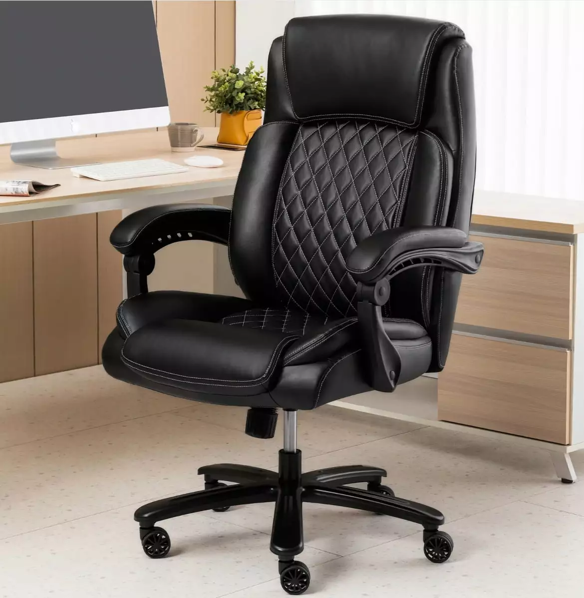Executive Office Chair 500lbs Heavy Duty Office Chair Big High Back PU Leather Computer Chair Wide Seat Bonded Leather Off...