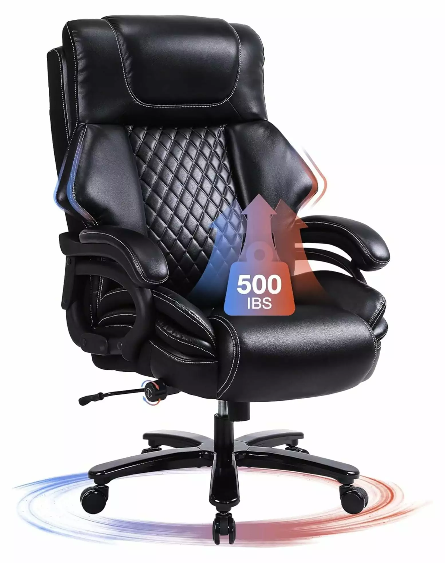 Big and Tall Office Chair 500lbs Capacity High Back Leather Design and Lumbar Support Heavy People HMTtie