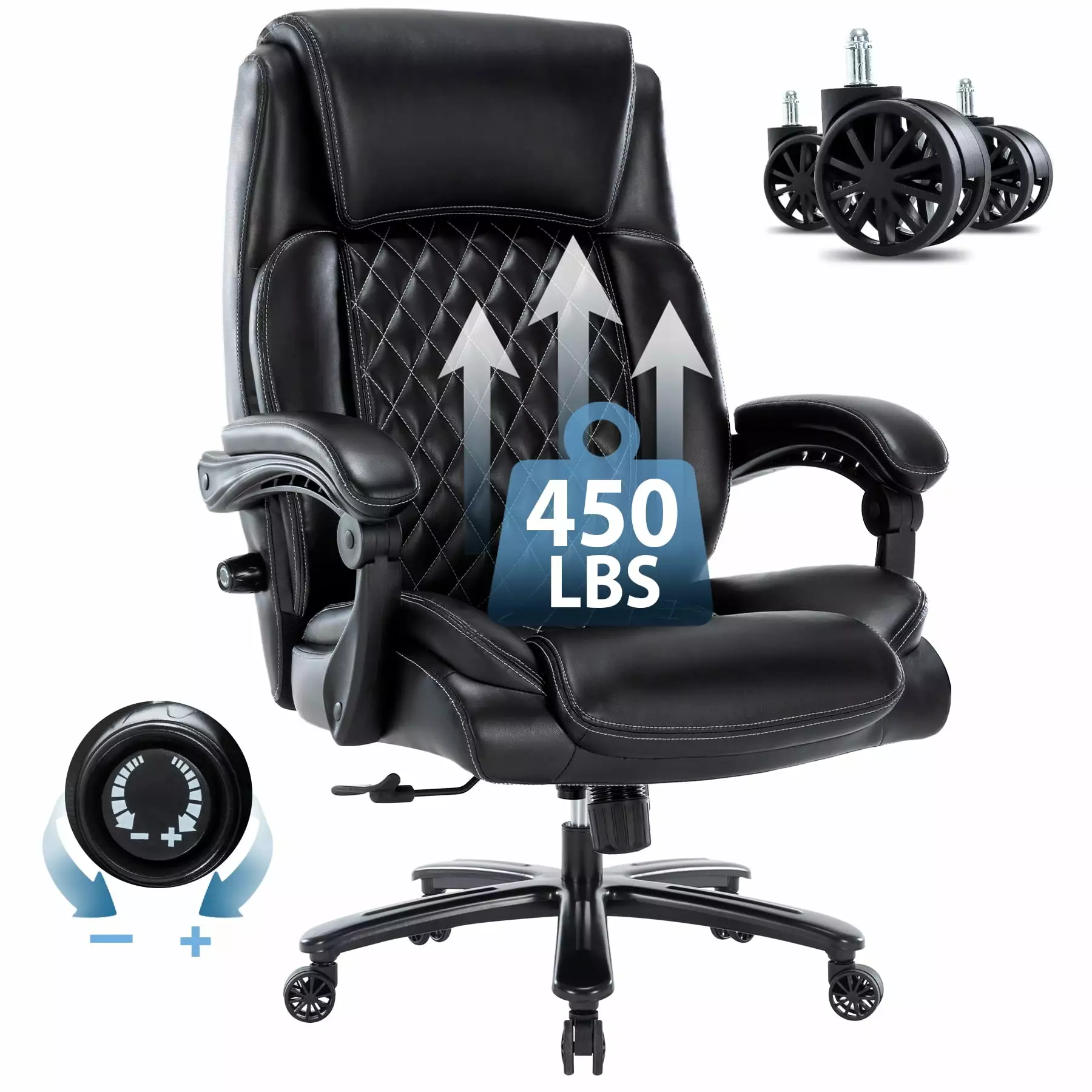 Heavy Duty Executive Office Chair 450lbs Big and Tall Leather Office Chair High Back Ergonomic Support and Tilt Rock Funct...