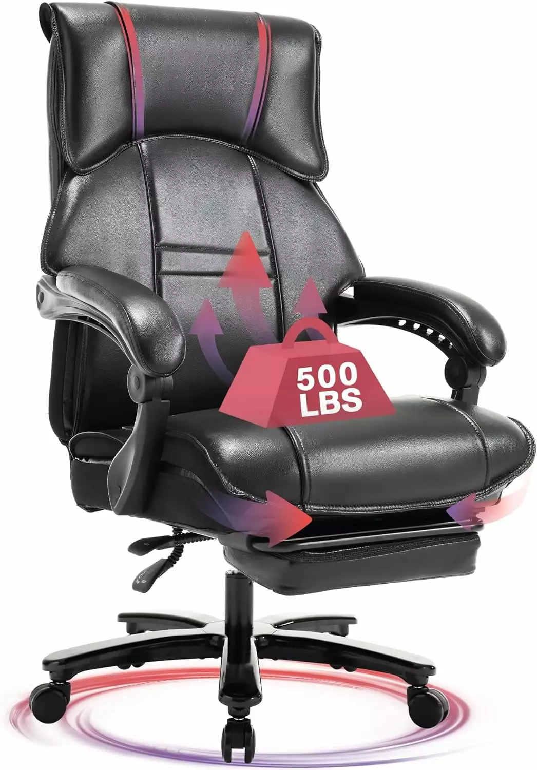 500lbs Big and Tall Office Chair Wide Seat Heavy People Quiet Wheels - Heavy Duty Executive Chair Footrest and Reclining B...