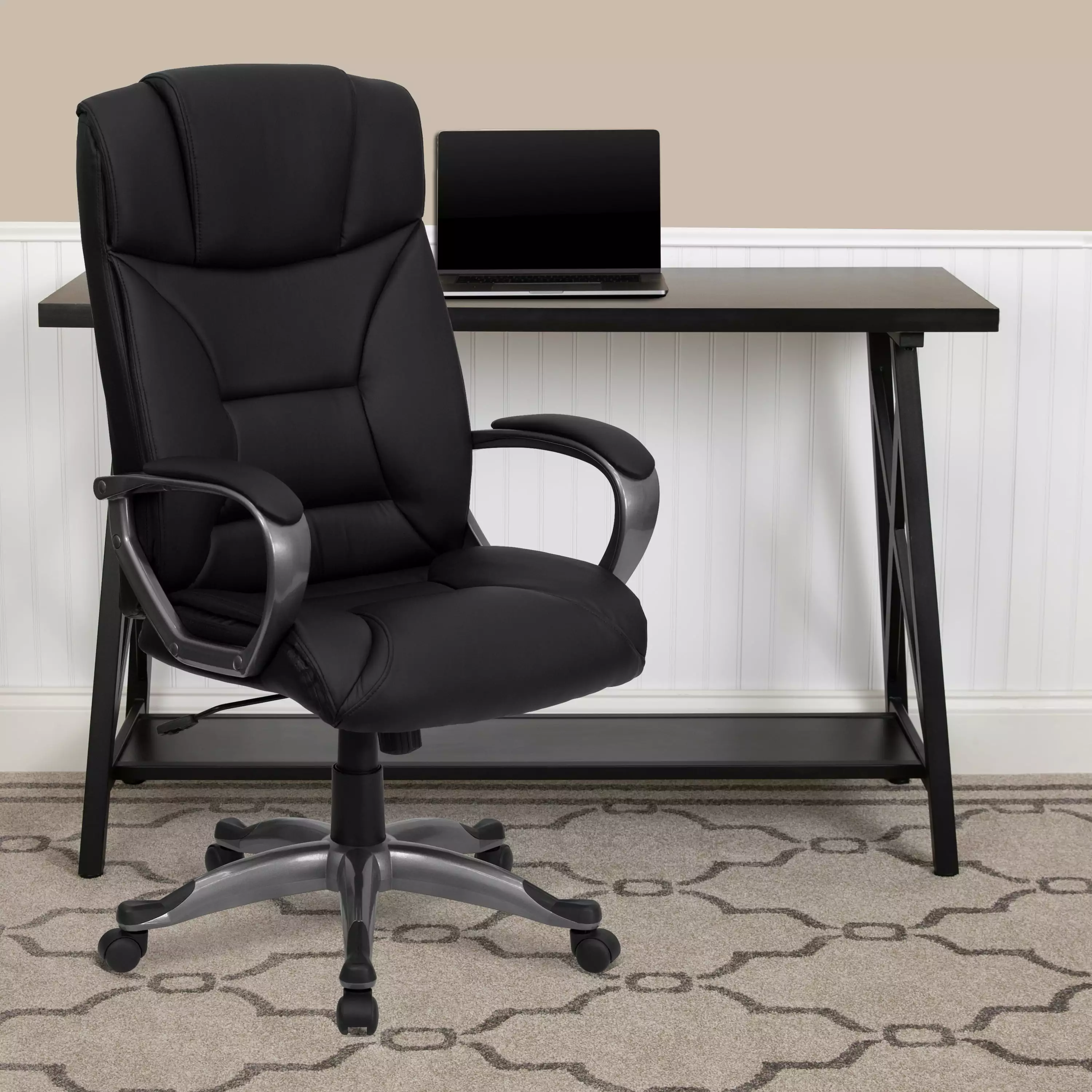 Emma + Oliver High Back Black LeatherSoft Executive Swivel Office Chair Lip Edge Base