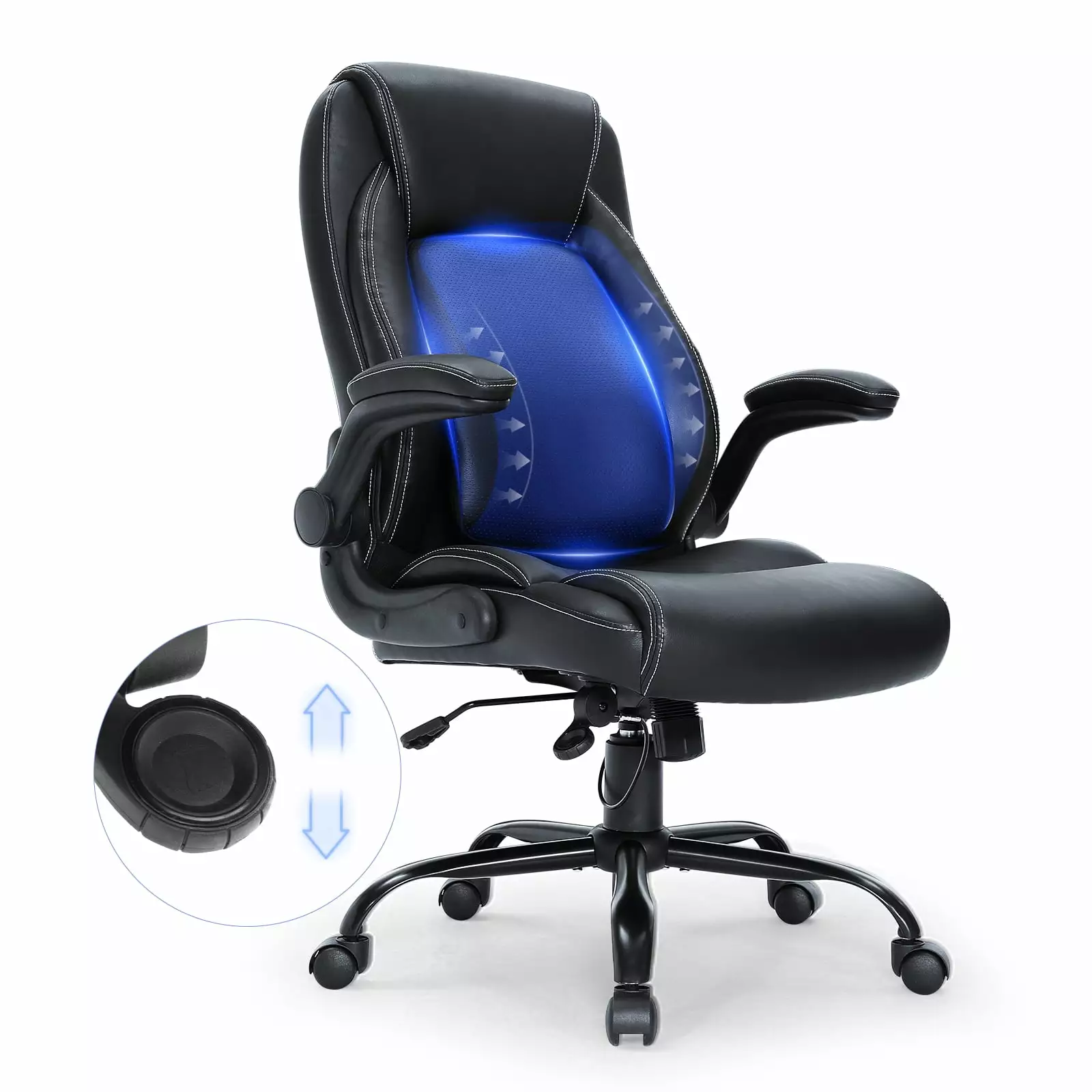SKYSHALO Executive Office Chair Comfortable Office Chair Adjustable Lumbar Support 300lbs Heavy People Quiet Rubber Wheels...