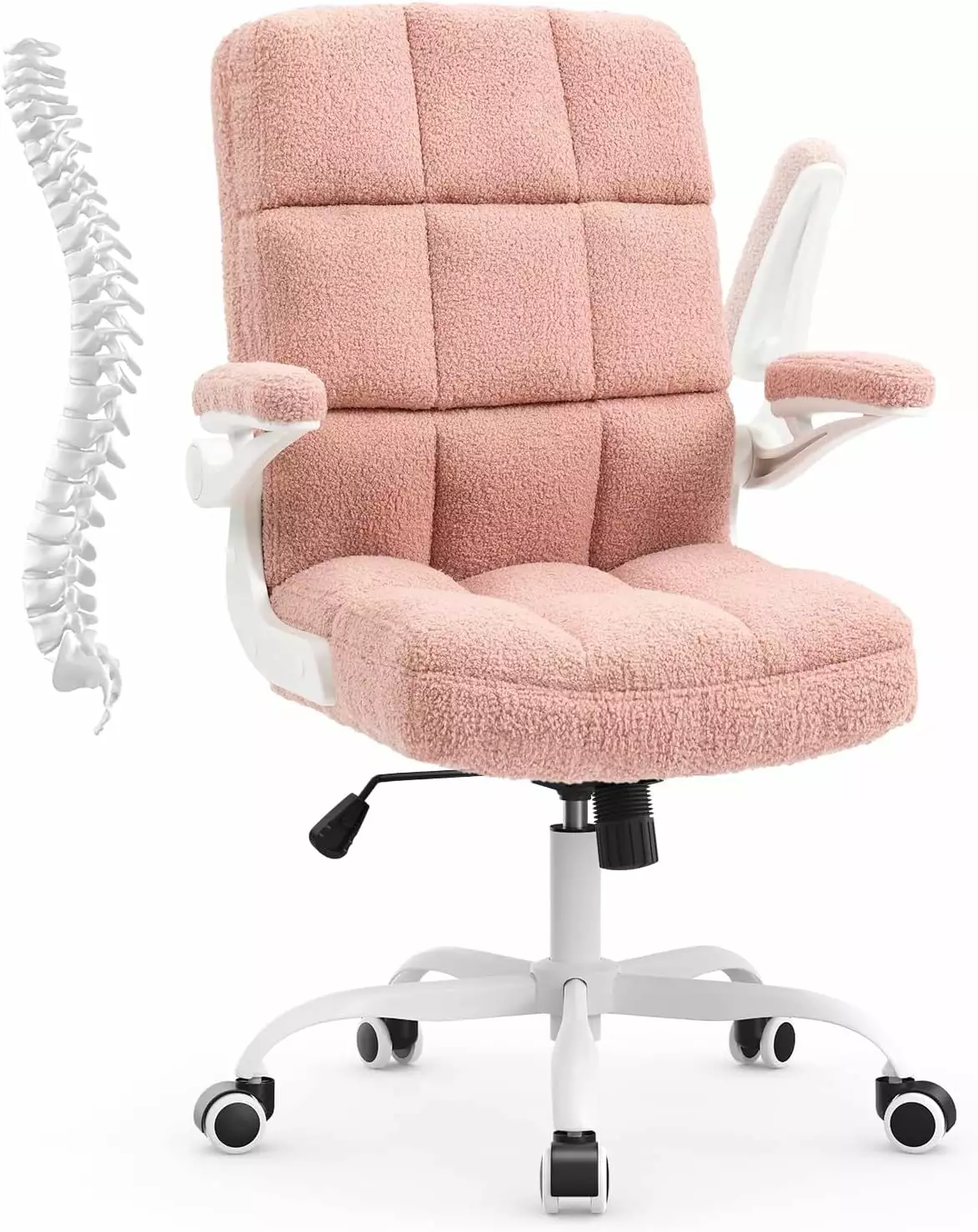 Pink Faux Fur Ergonomic Home Office Chair Flip-Up Arms and Lumbar Support FANWB