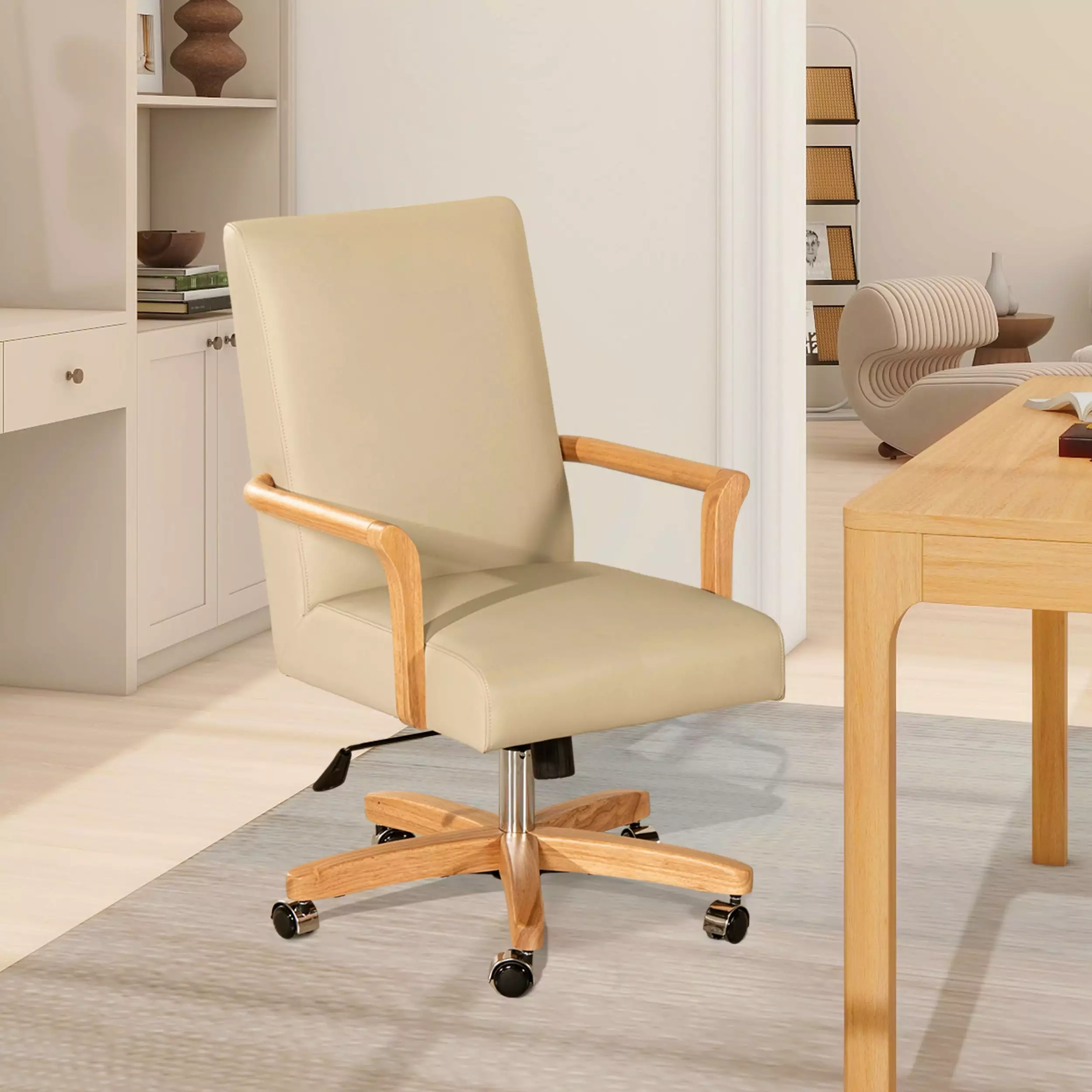 Jennifer Taylor Home Dumont Modern Farmhouse High Back Executive Home Office Chair Cream Beige JENNIFER TAYLOR J T