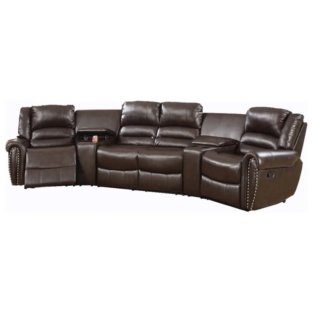 Benzara 5-Piece Modern Bonded Leather Motional Home Theater Sectional Brown Benjara
