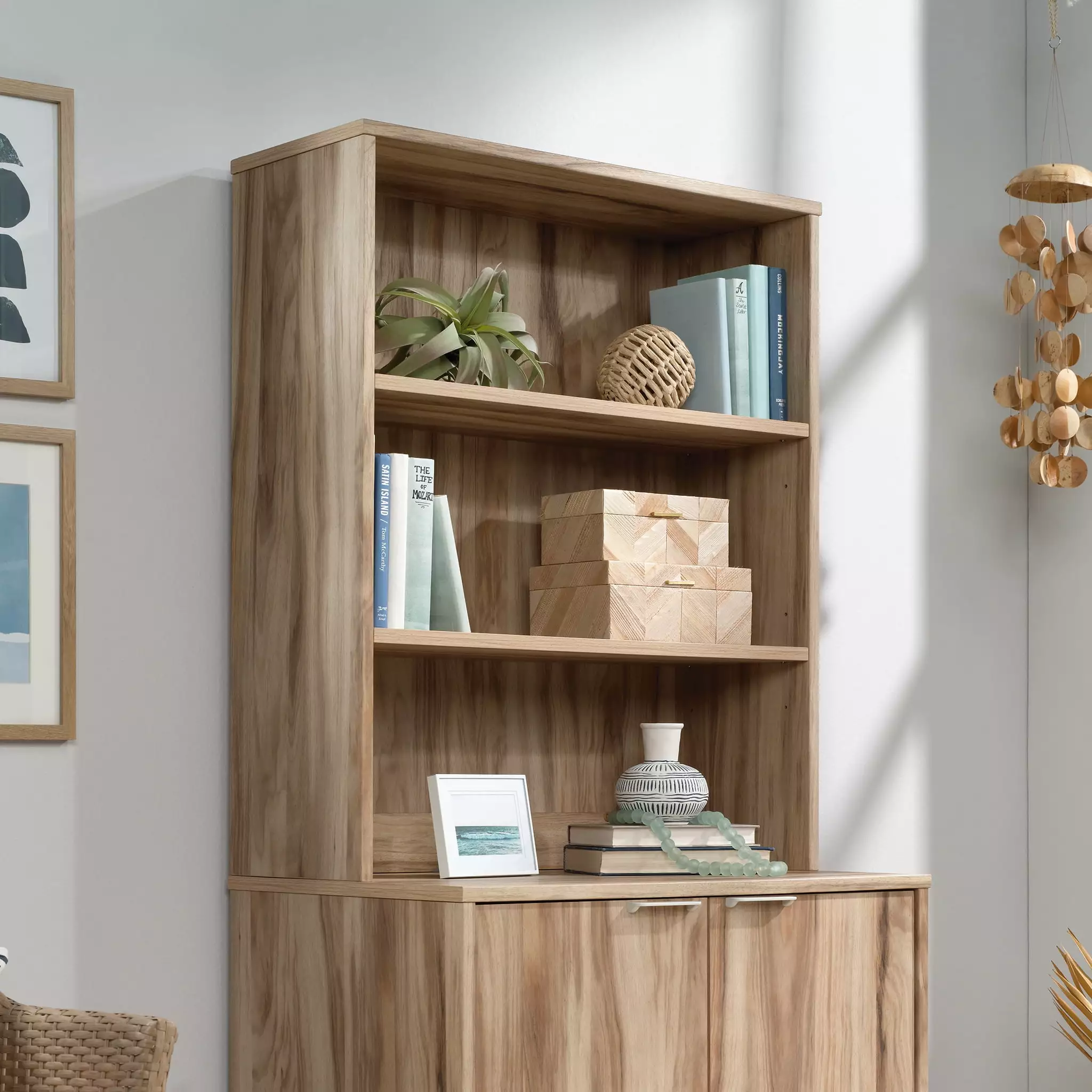 Sauder Portage Park 2-Shelf Library Bookcase Hutch Kiln Acacia Finish