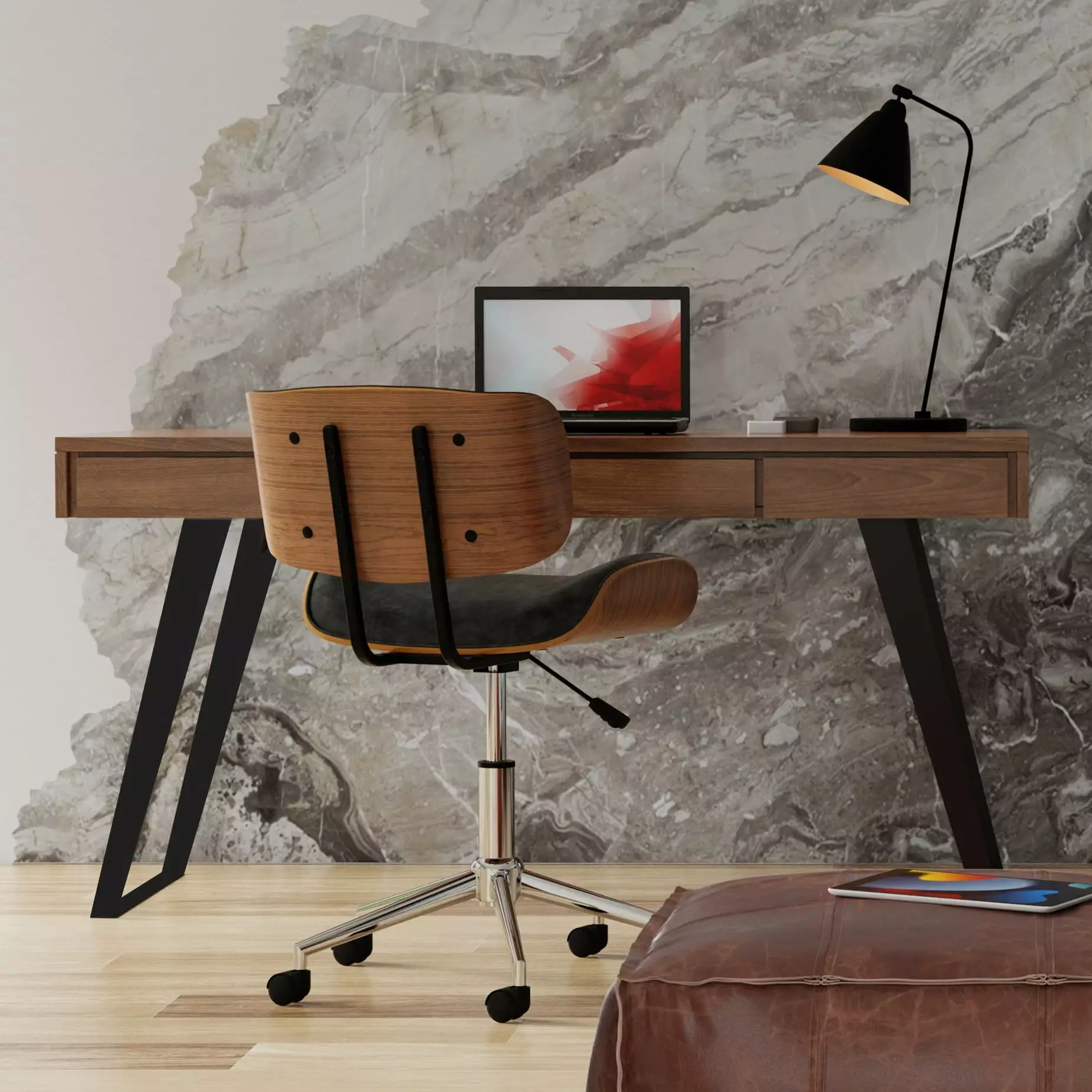 Simpli Home Lowry Modern Industrial 54 inch Wide Desk Walnut - Spacious Workstation