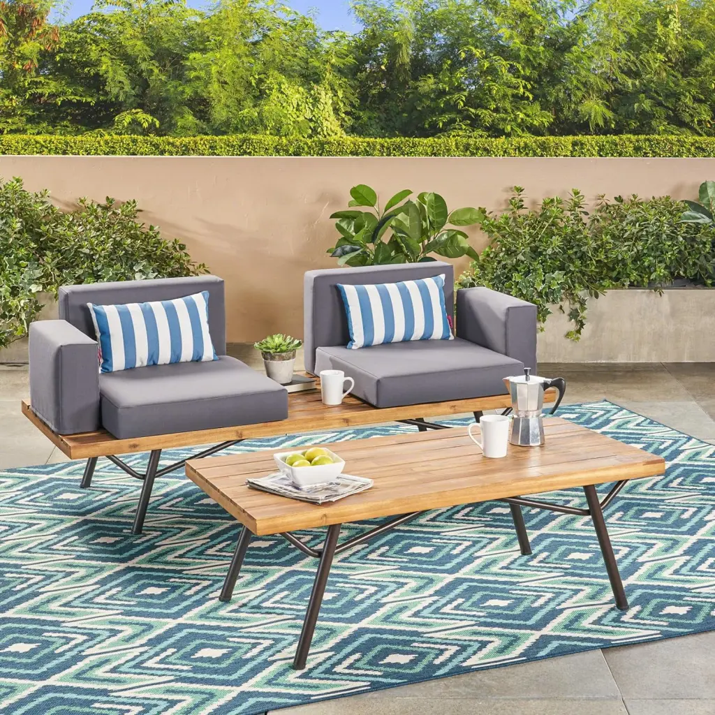 Homiyad Outdoor Industrial Loveseat Coffee Table Patio or Garden CoSoTower