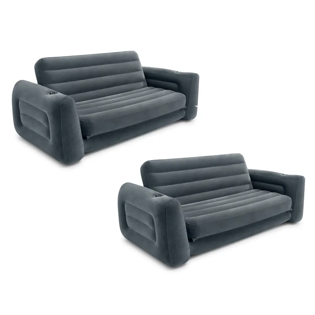 Intex Inflatable Pull-Out Sofa Bed Sleep Away Futon Couch Queen Gray 2 Pack