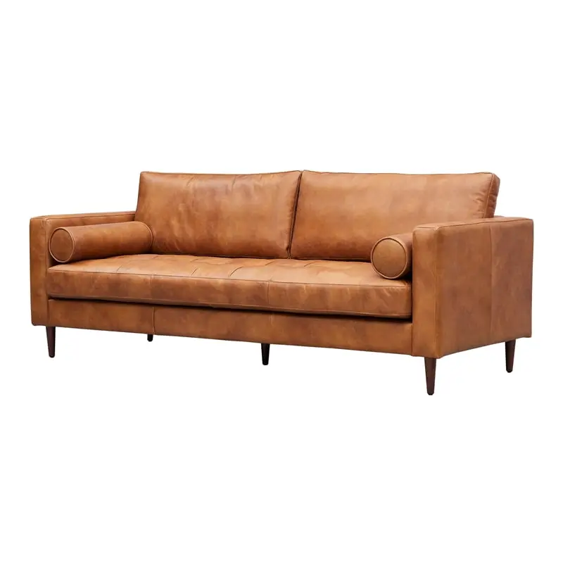 Crafters and Weavers Alamo Contemporary Light Brown Italian Leather Sofa