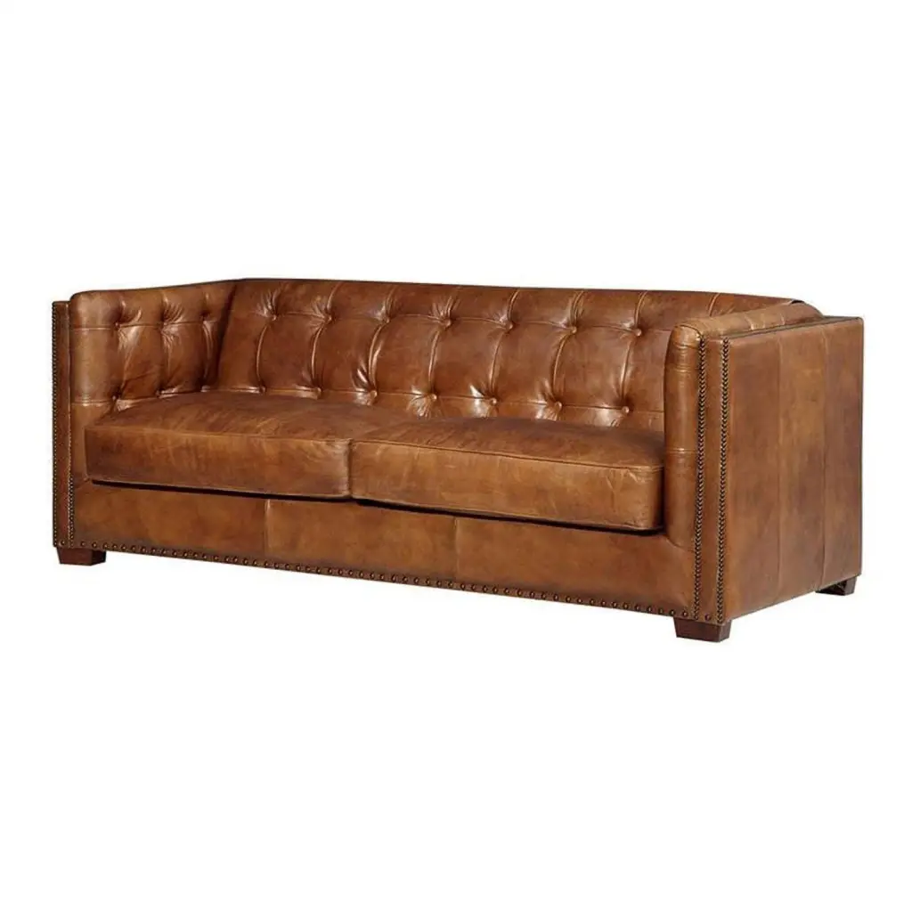 Crafters and Weavers Tuxedo Contemporary Italian Leather Sofa Light Brown - Luxurious Seating