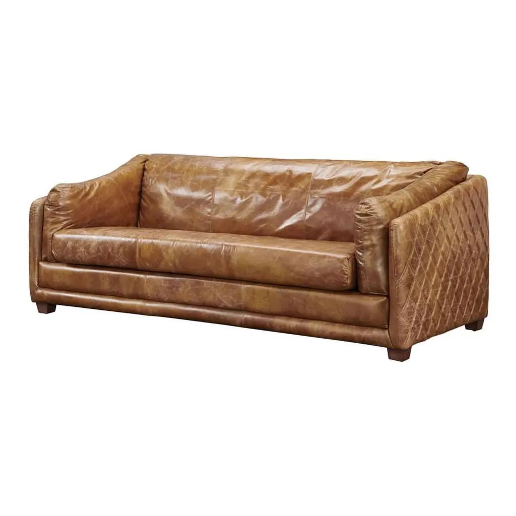Crafters and Weavers Waco Contemporary Italian Leather Sofa Light Brown - Modern Living Room Essential