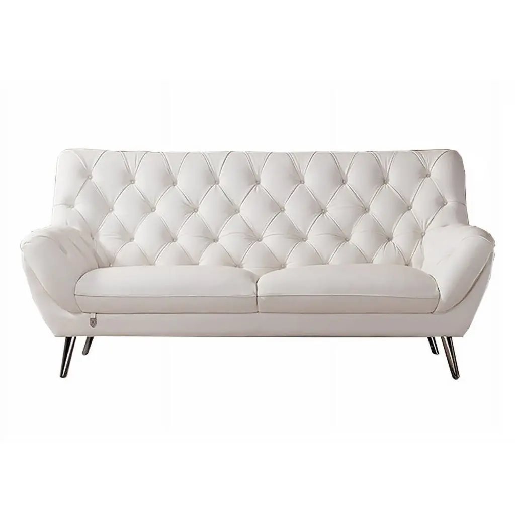 American Eagle Furniture White Italian Leather Sofa Modern Living Room Couch