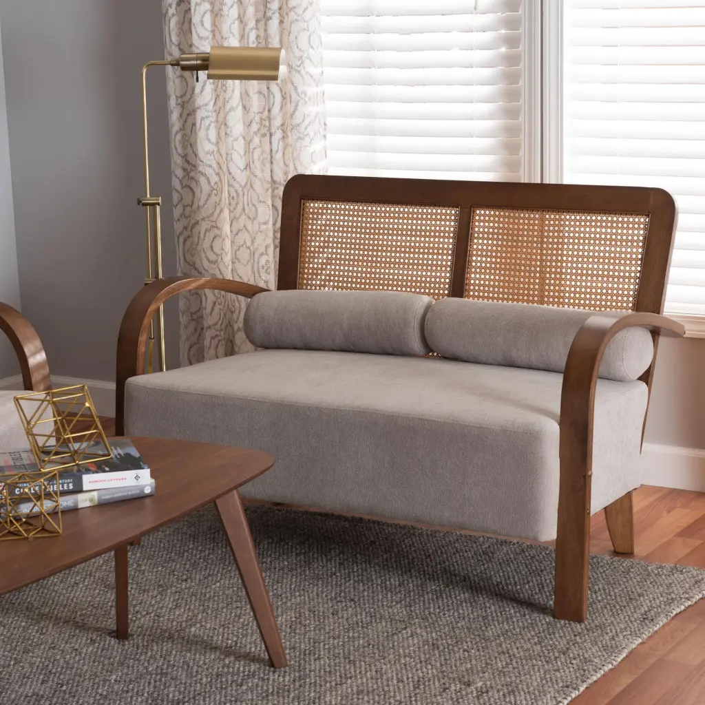 Baxton Studio Sage Japandi Loveseat Walnut Brown Modern Living Room