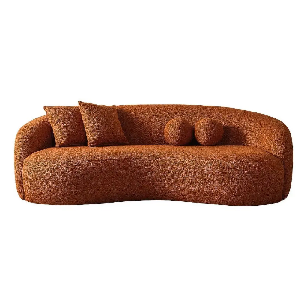 Bloom Japandi Style Luxury Modern Boucle Fabric Curvy Couch Orange Ashcroft