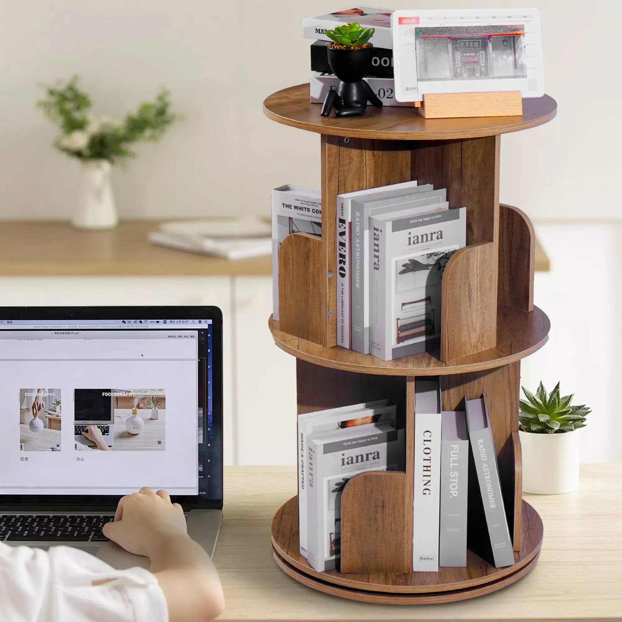 IAJXWI Small Rotating Bookshelf 2 Tier Revolving Bookcase 360 Display Kids Books