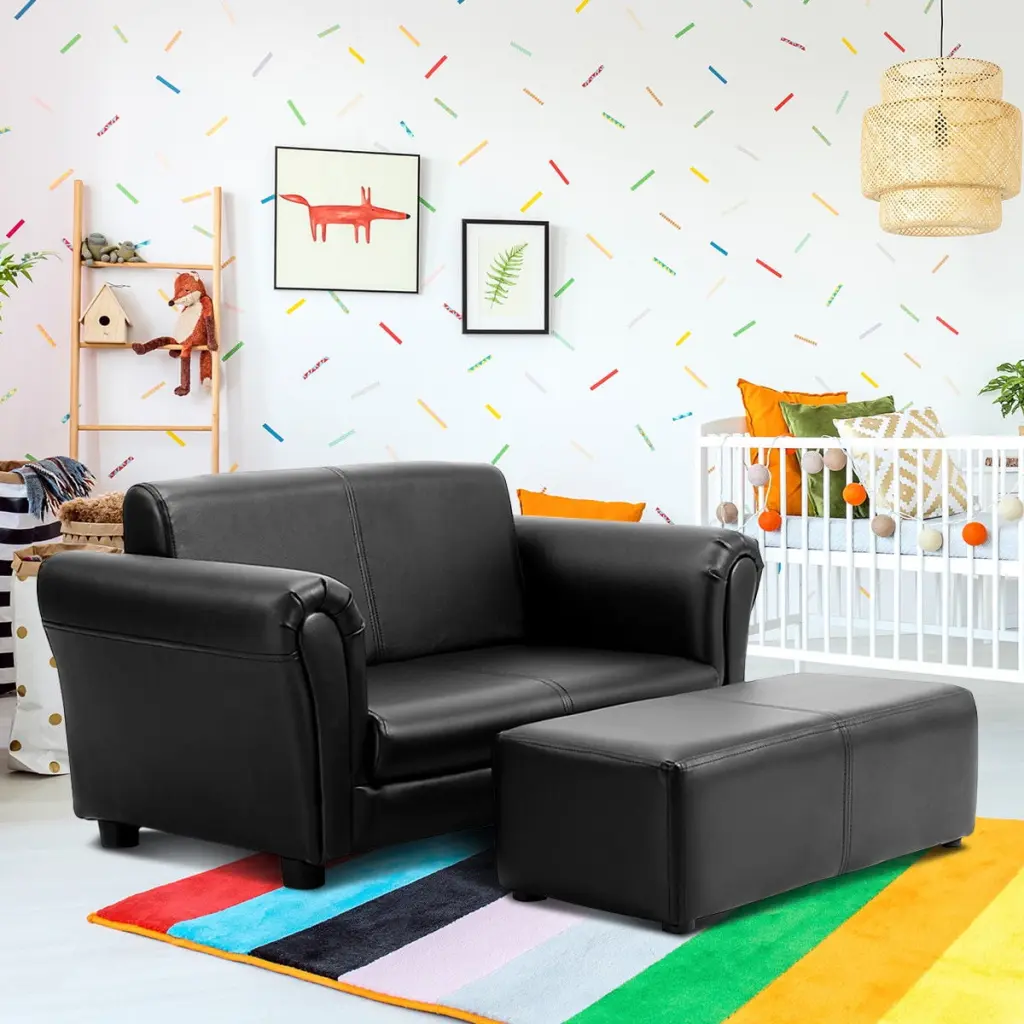 Costway Kids Sofa Armrest Chair Couch Lounge Black Children's Room