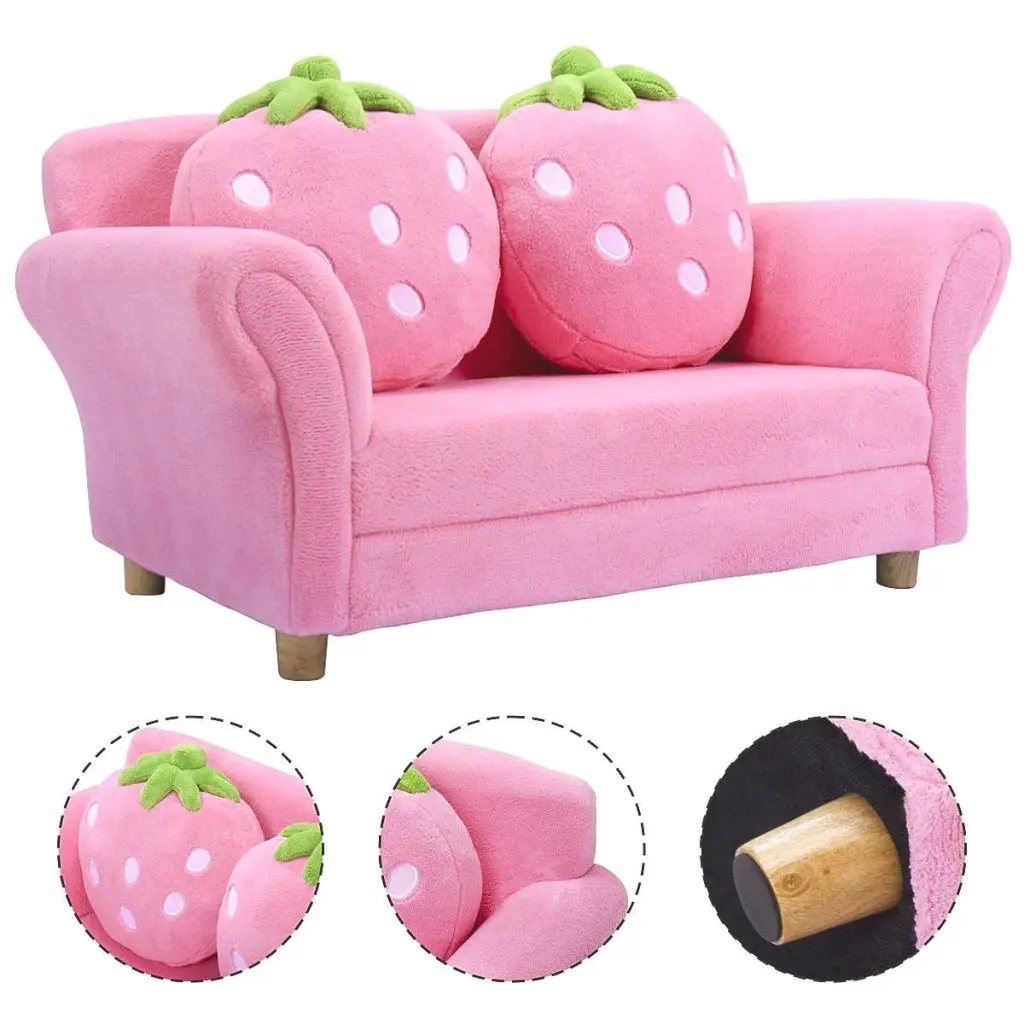 Costway Kids Sofa Strawberry Armrest Chair Lounge Couch 2 Pillows Toddlers Pink