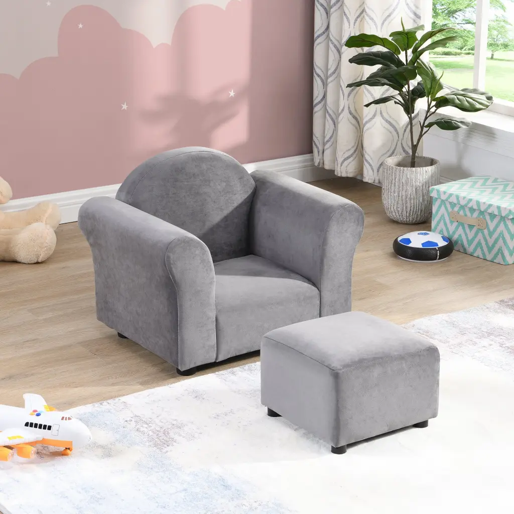 Kids Upholstered Couch Ottoman Playroom Bedroom Jamini