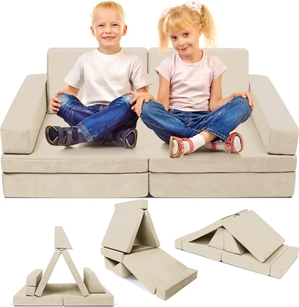 Kids Play Couch Convertible Sofa Creativity Fold Out Couch Bed Toddler Sofa Chair Beige Xilingol