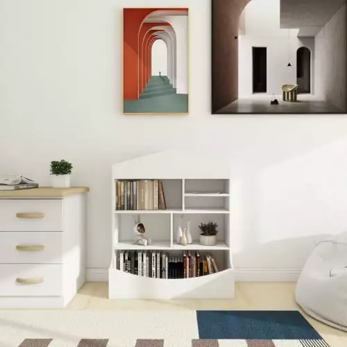Children's Multi-Functional 7 Shelf Bookcase Storage Display Rack Organizer White 14.37 D x 31.50 W x 39.37 H Super Dope