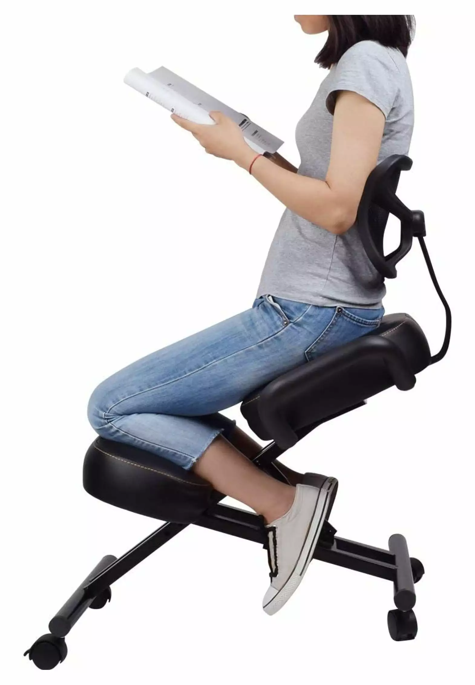 BULYAXIA Ergonomic Kneeling Chair Back Support and Adjustable Stool Better Posture Black