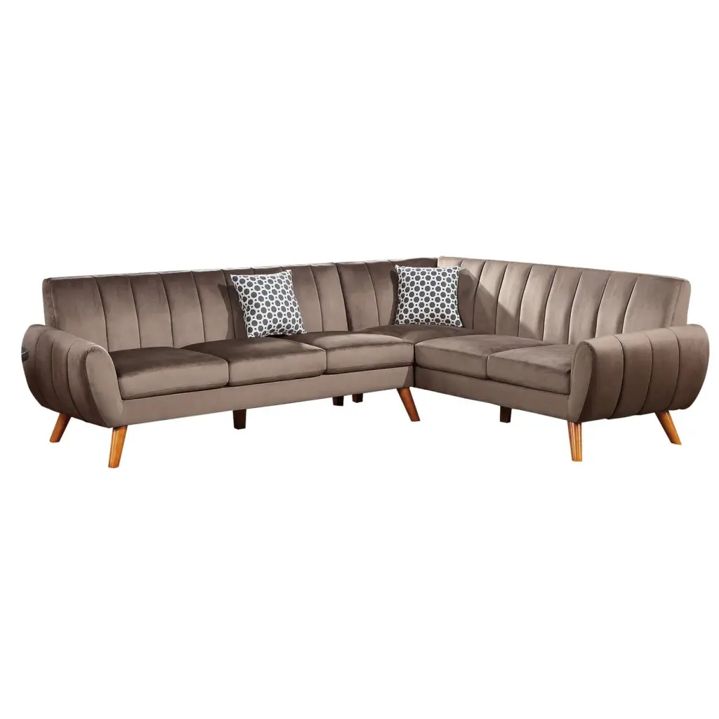 BenJara Lynn 2-Piece L-Shaped Sectional Sofa Vertical Tufting Taupe Brown Velvet