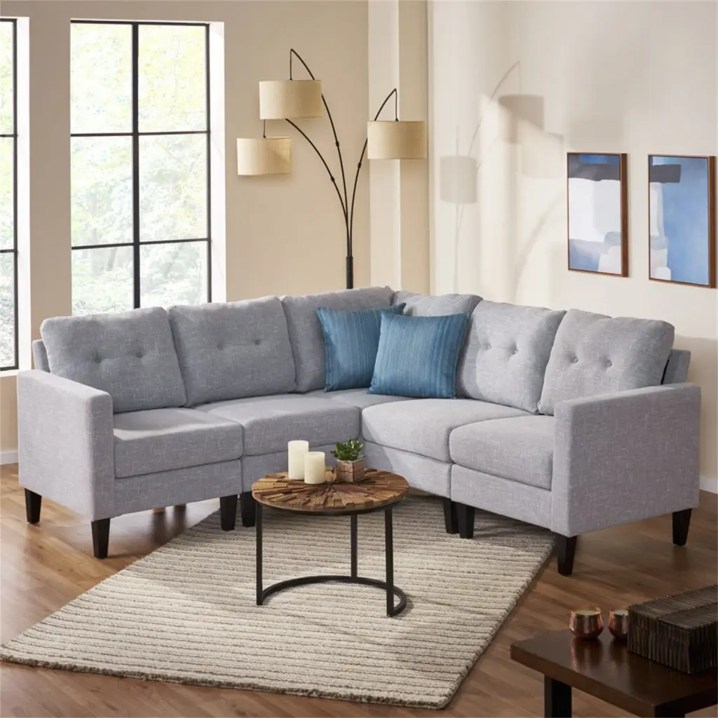 Canddidliike Modern L Shaped Fabric Sectional Sofa Set Cushions Grey