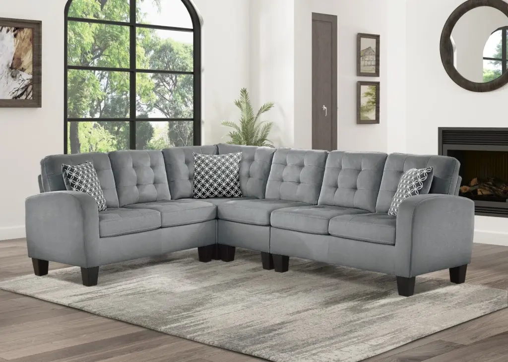 Reversible 4-piece Sectional Couch Modern L-Shape Sofa Gray Tufted Pillow Living Room Furniture Esofastore