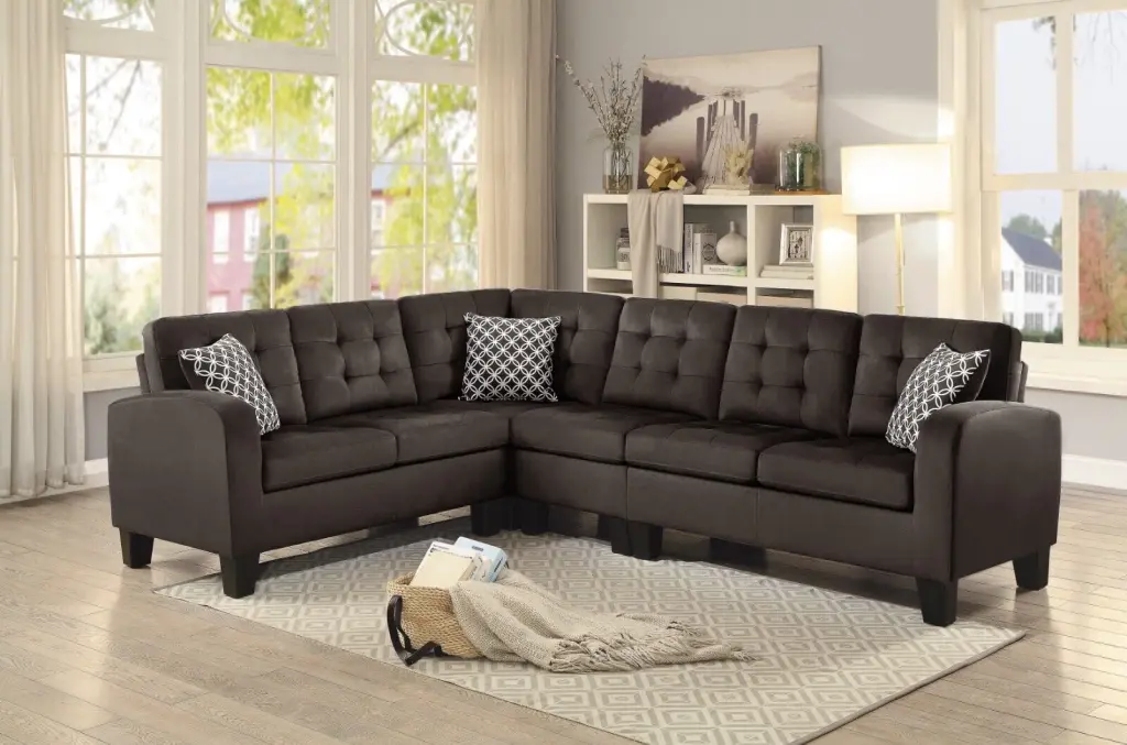 Reversible 4-piece Sectional Couch Modern L-Shape Sofa Brown Tufted Pillow Living Room Furniture Esofastore