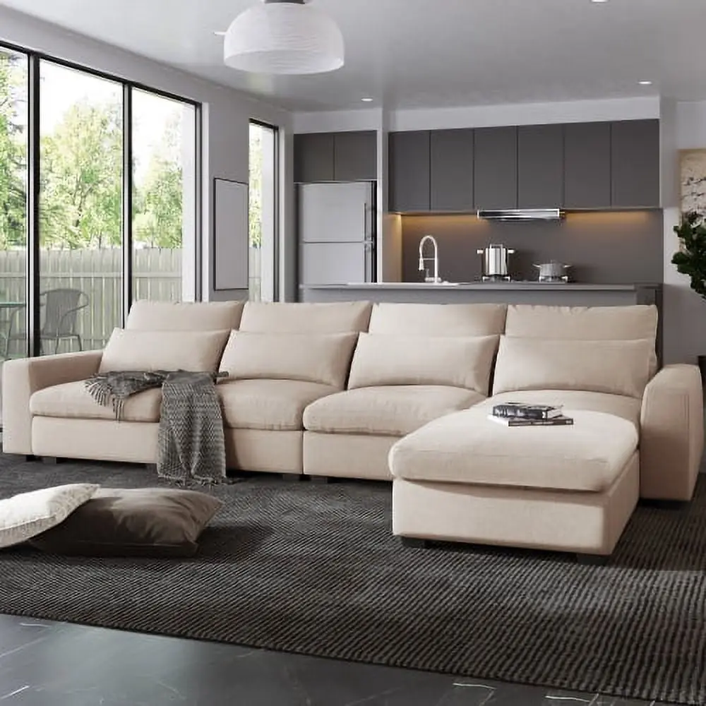 Modern Large L-Shape Feather Filled Sectional Sofa Reversible Chaise Living Room Hypeshops