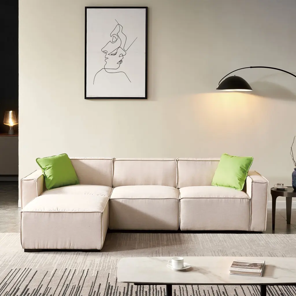 Modular Sofa L Shape Convertible Ottoman Chaise Beige Miekor
