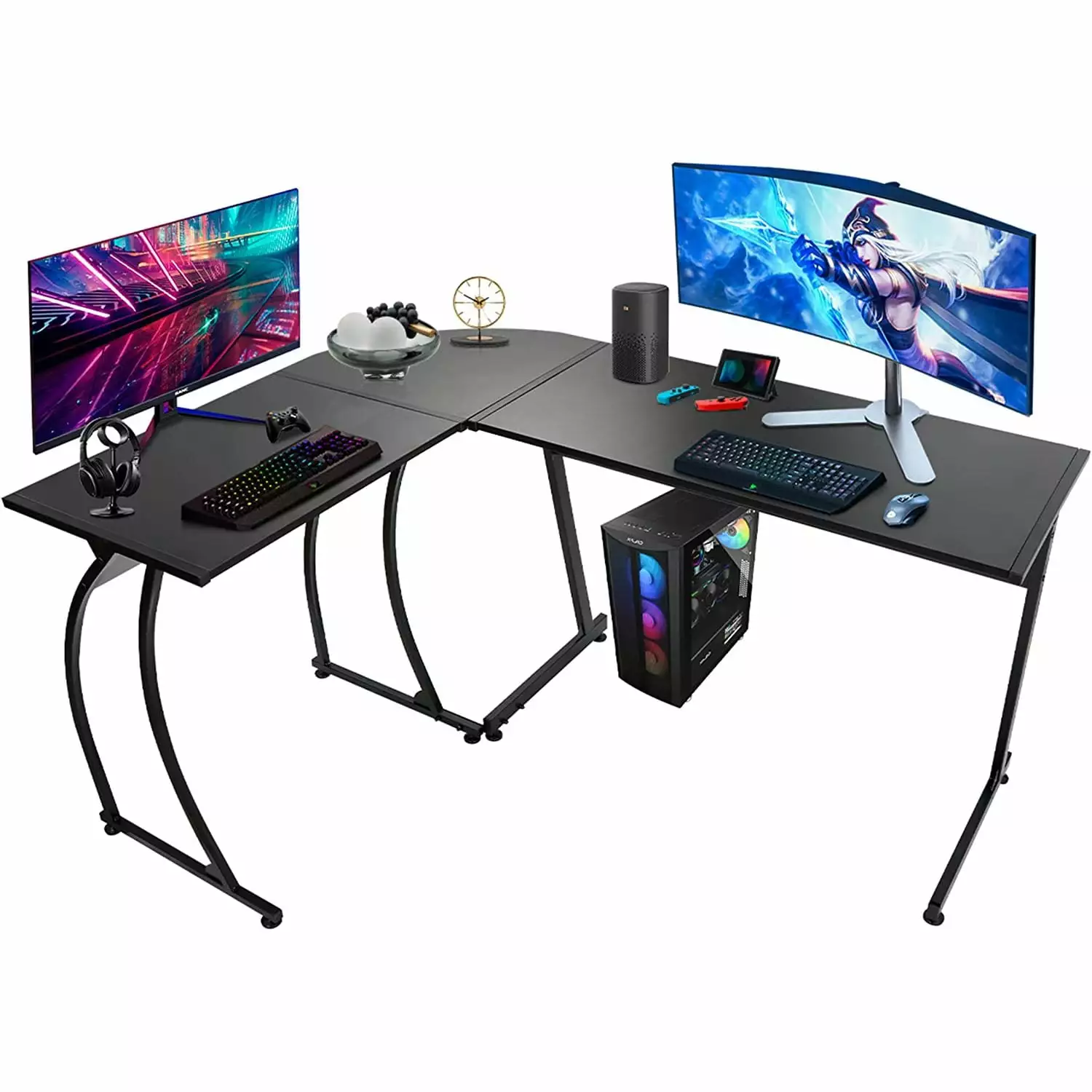 L Shape Corner Computer Desk Home Office PC Laptop Table Multipurpose Gaming Workstation Solid Steel Frame Bilot