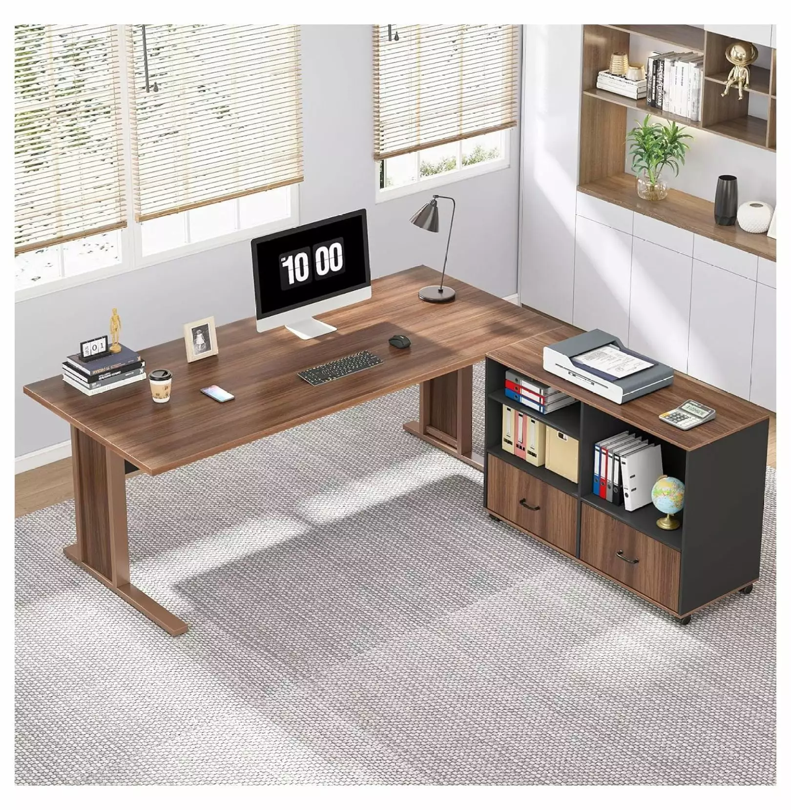 DazzAura 63 Large Executive L Shaped Desk File Storage Cabinet Home Office Desk
