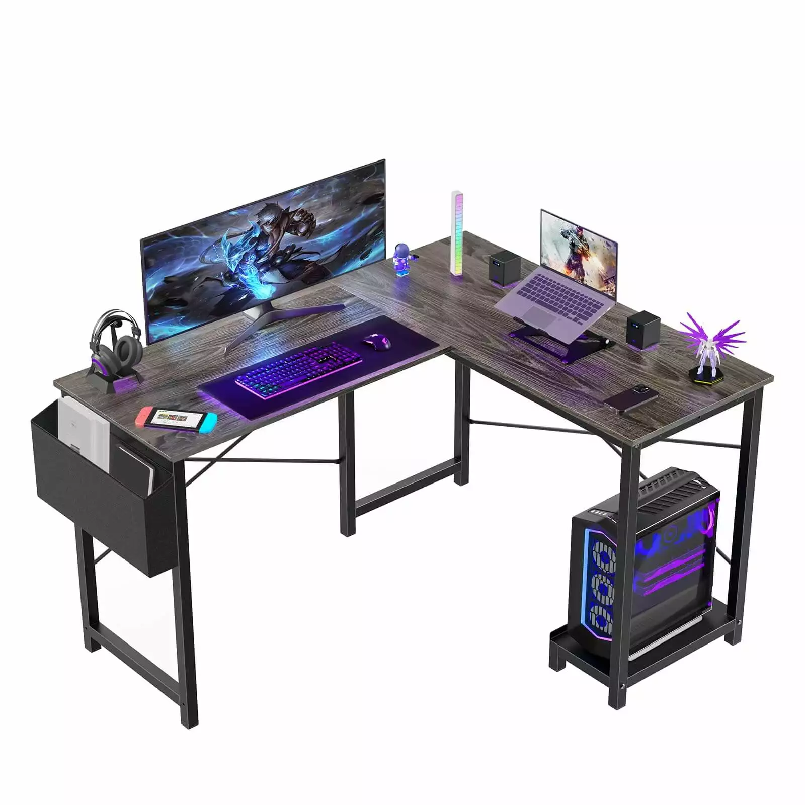 50 Inch L Shaped Gaming Desk Home Office - Sturdy Writing Workstation - Gray DLPIN