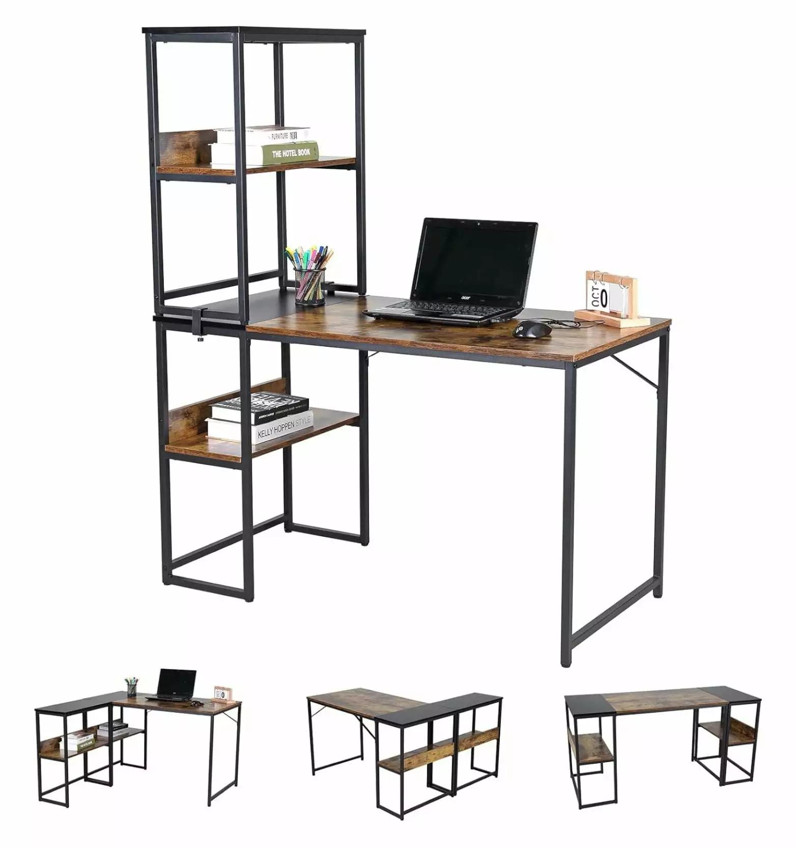 Drevy Muti-Function 3 Combination Computer Desk L Shaped Shelves