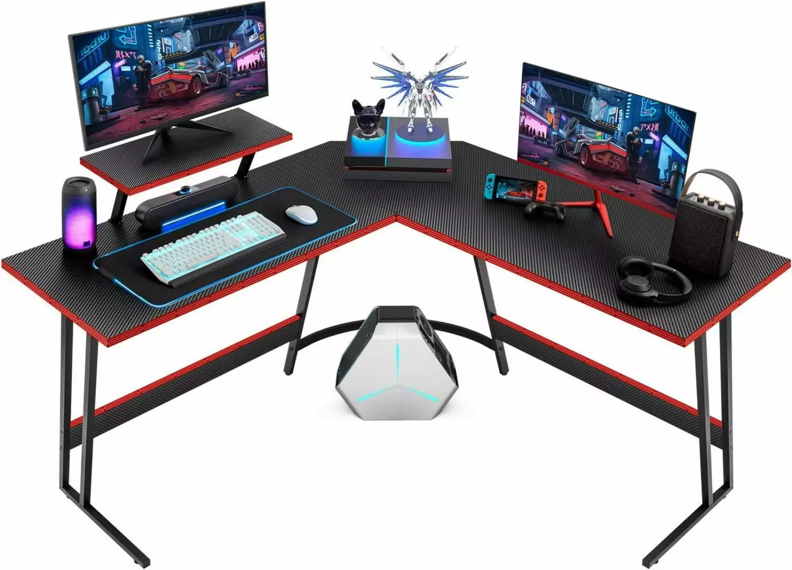 L Shaped Gaming Desk 51 Inch Black Corner Computer Desk Monitor Stand Small Spaces FHWM-C
