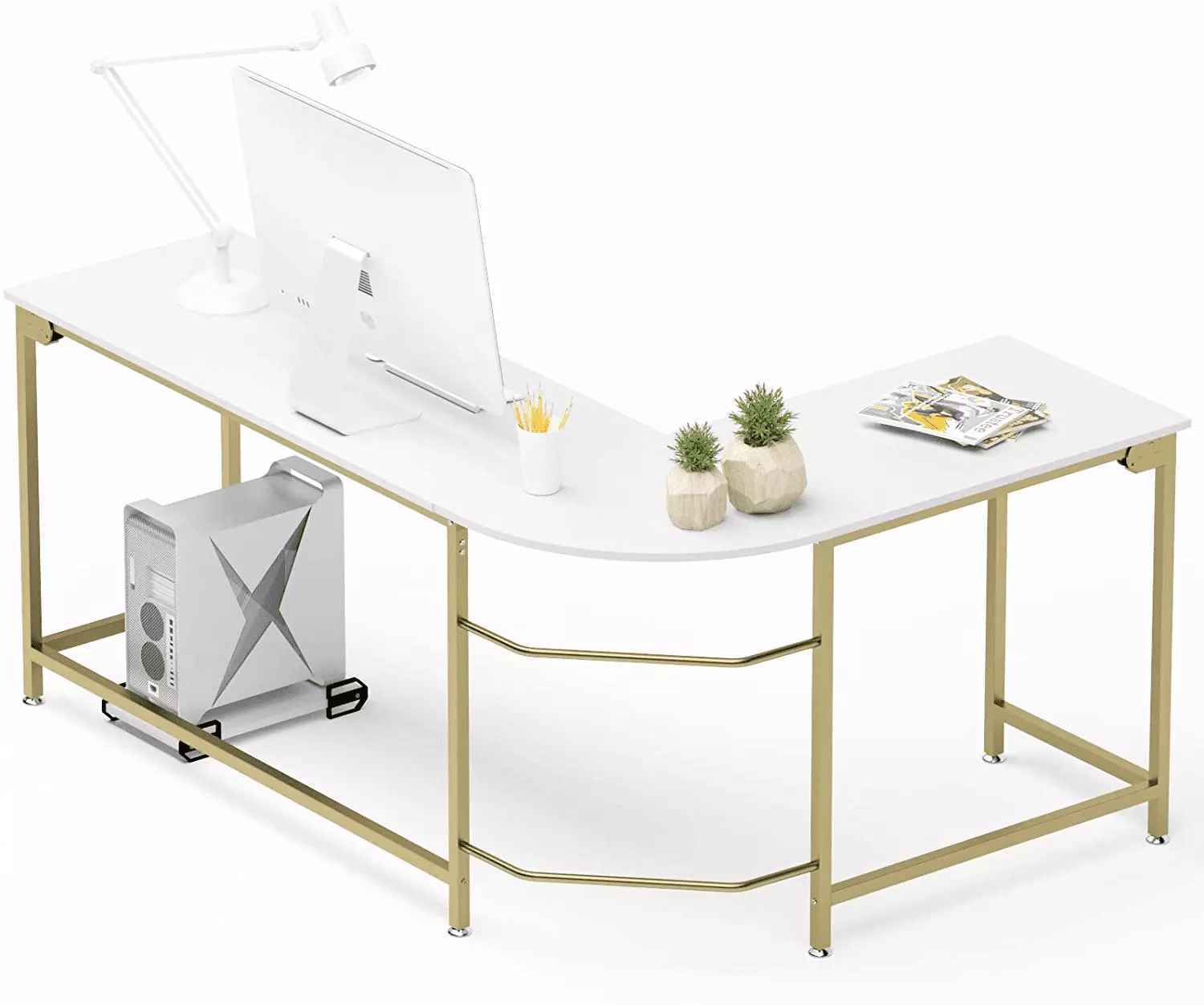 GEZEN Modern L-Shaped Computer Desk Gold Frame Home Office