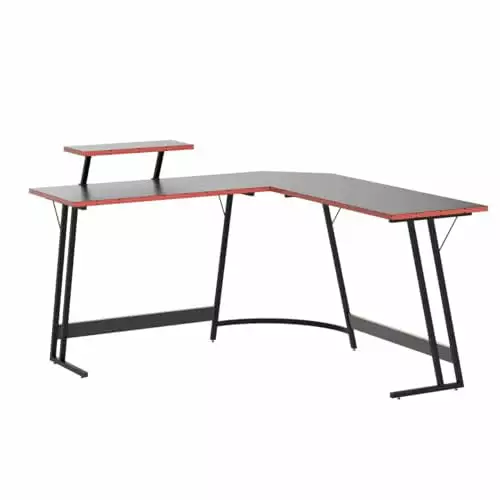 JUMMICO L Shaped Gaming Desk 51 Inch Black Corner Computer Desk Monitor Stand Home Office GongKui