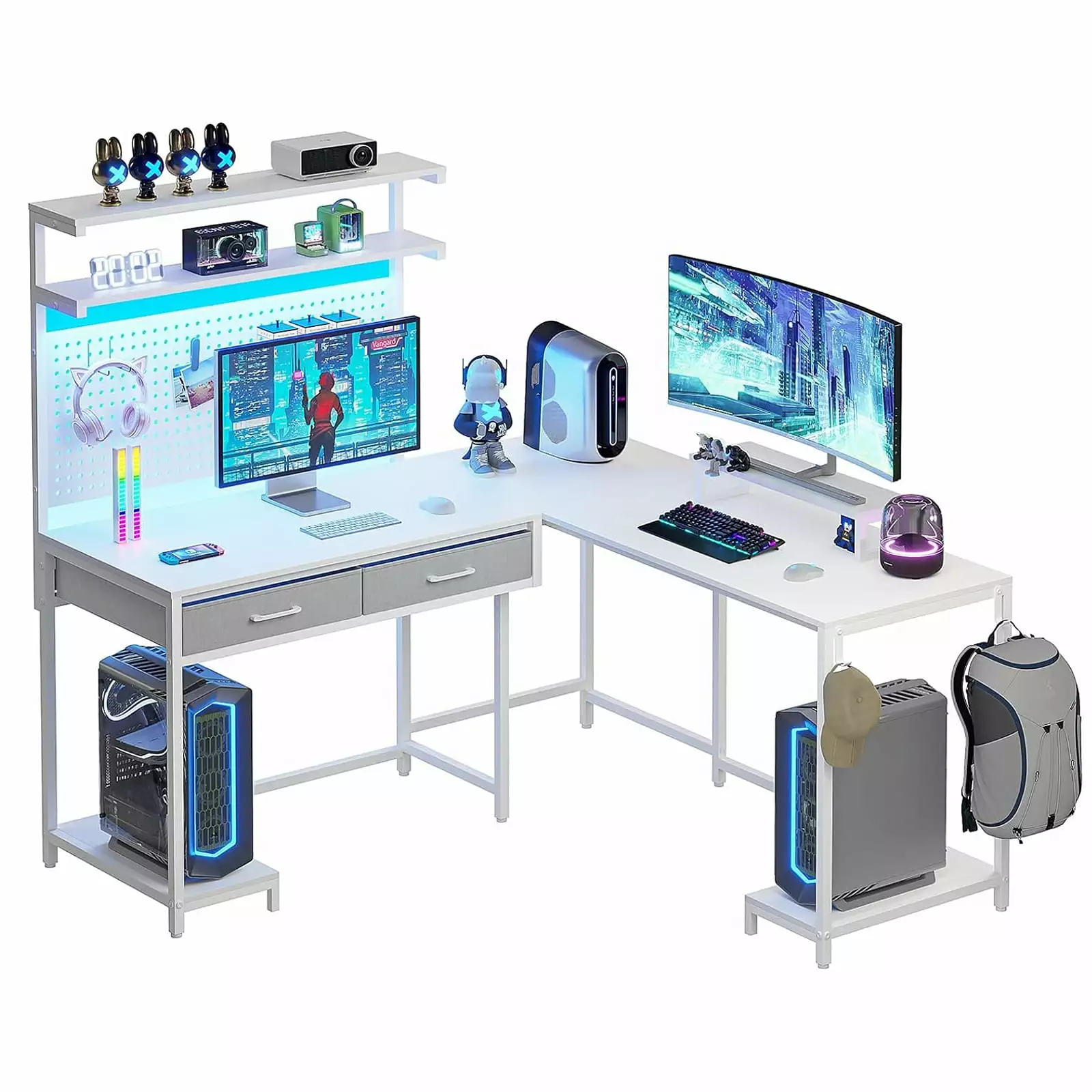 Hydtouzh L-Shape Office Desk Monitor Stand White Computer Desk