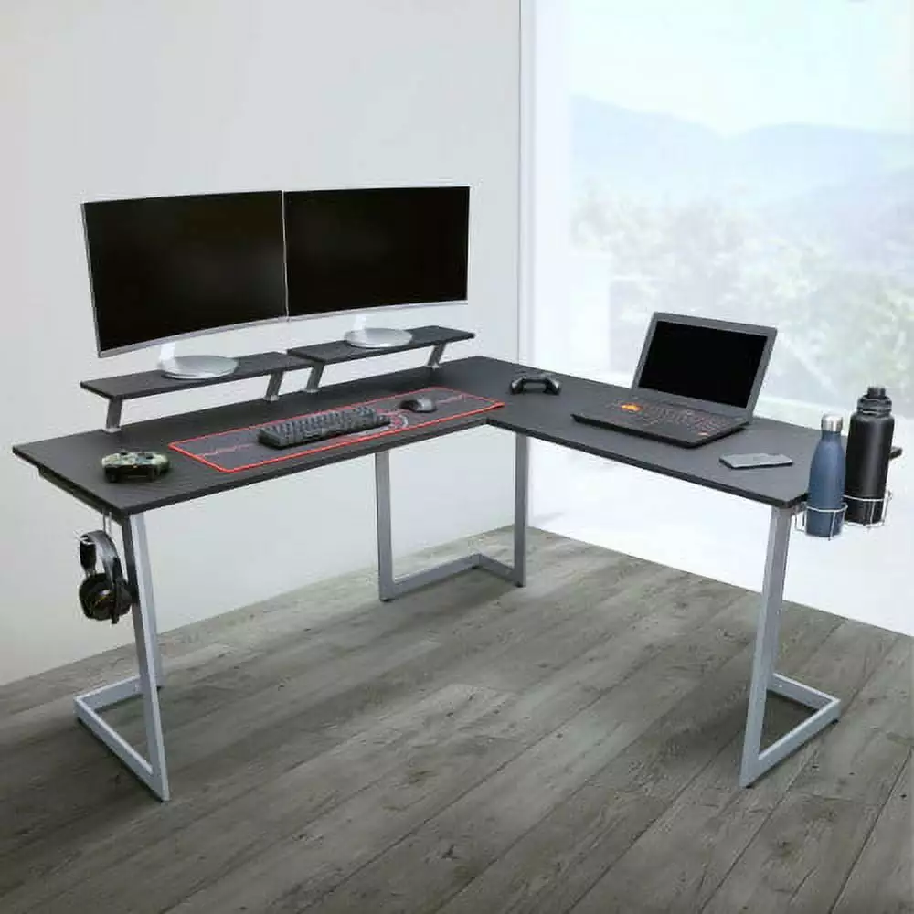 Sport Warrior L-Shaped Gaming Desk Black Gaming Enthusiasts Hypeshops