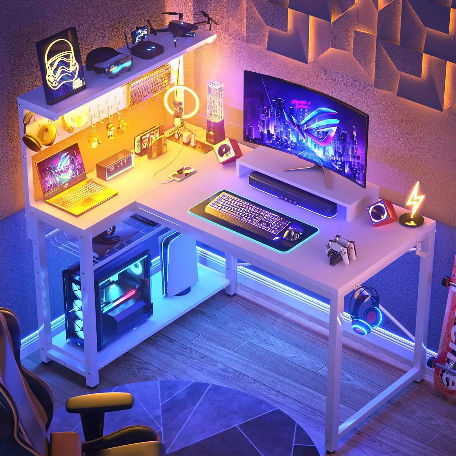 iSunirm 47 Inch L Shaped Desk White
