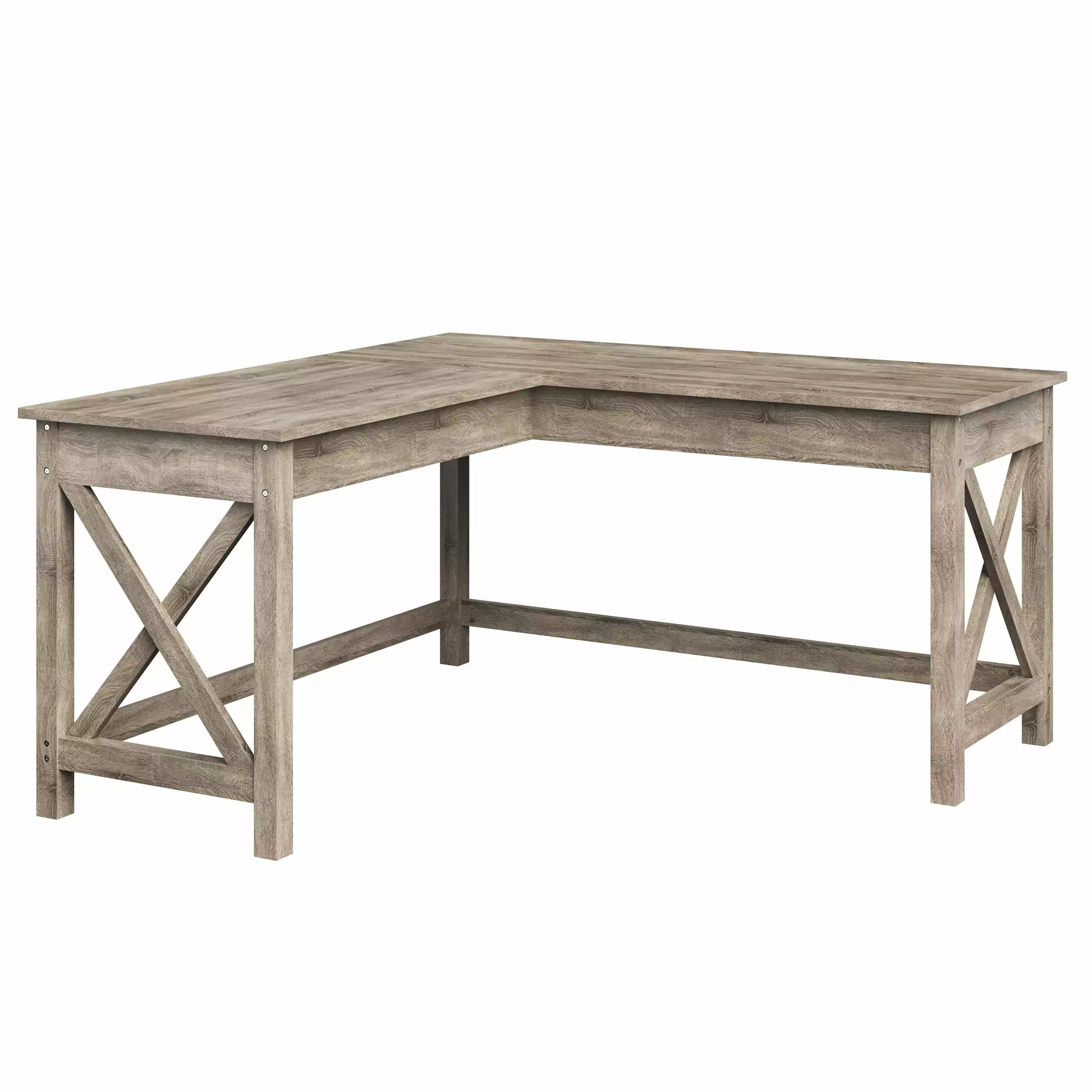 Lavish Home L-Shaped Computer Desk Gray Wood Finish X-Pattern Legs