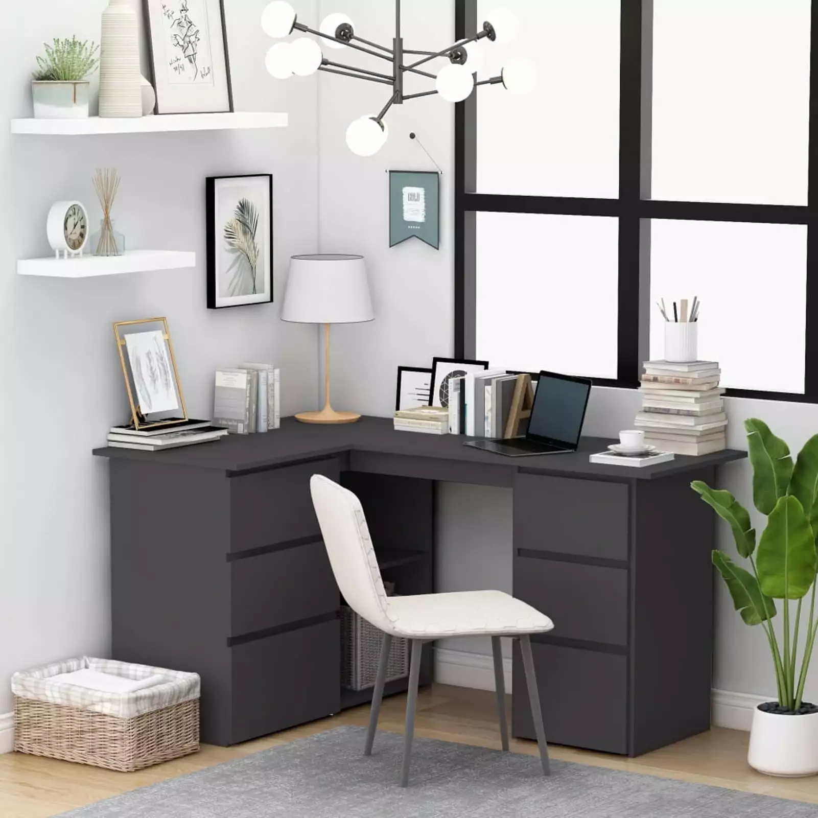 moobody L-Shaped Computer Desk Storage Shelves and Drawers Gaming Table
