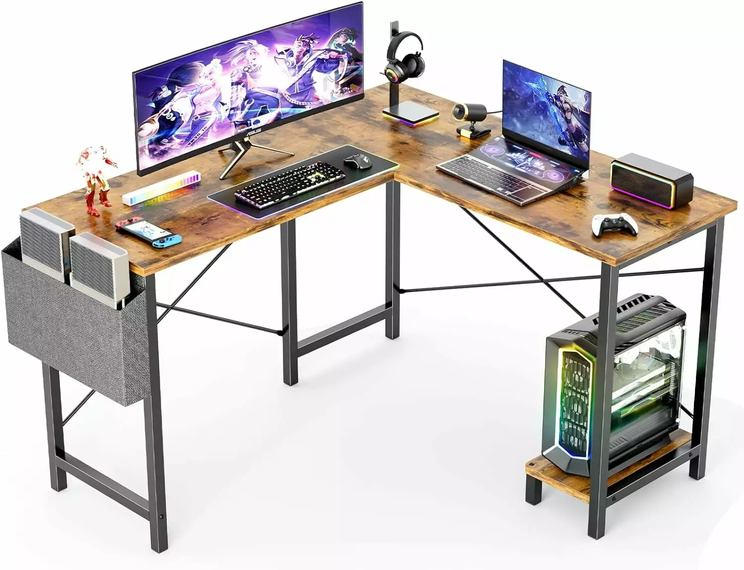 L Shaped Computer Desk Gaming Table Corner Desk 50 Inch PC Writing Desk Study Desks Wooden Desktop CPU Stand Q&Q
