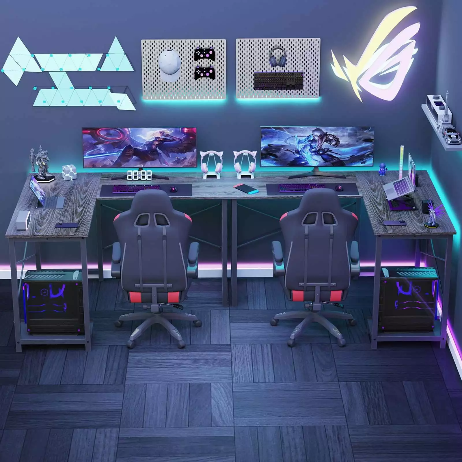 L Shaped Gaming Desk Gray Iron Corner Computer Table Home Office Study SMHZ