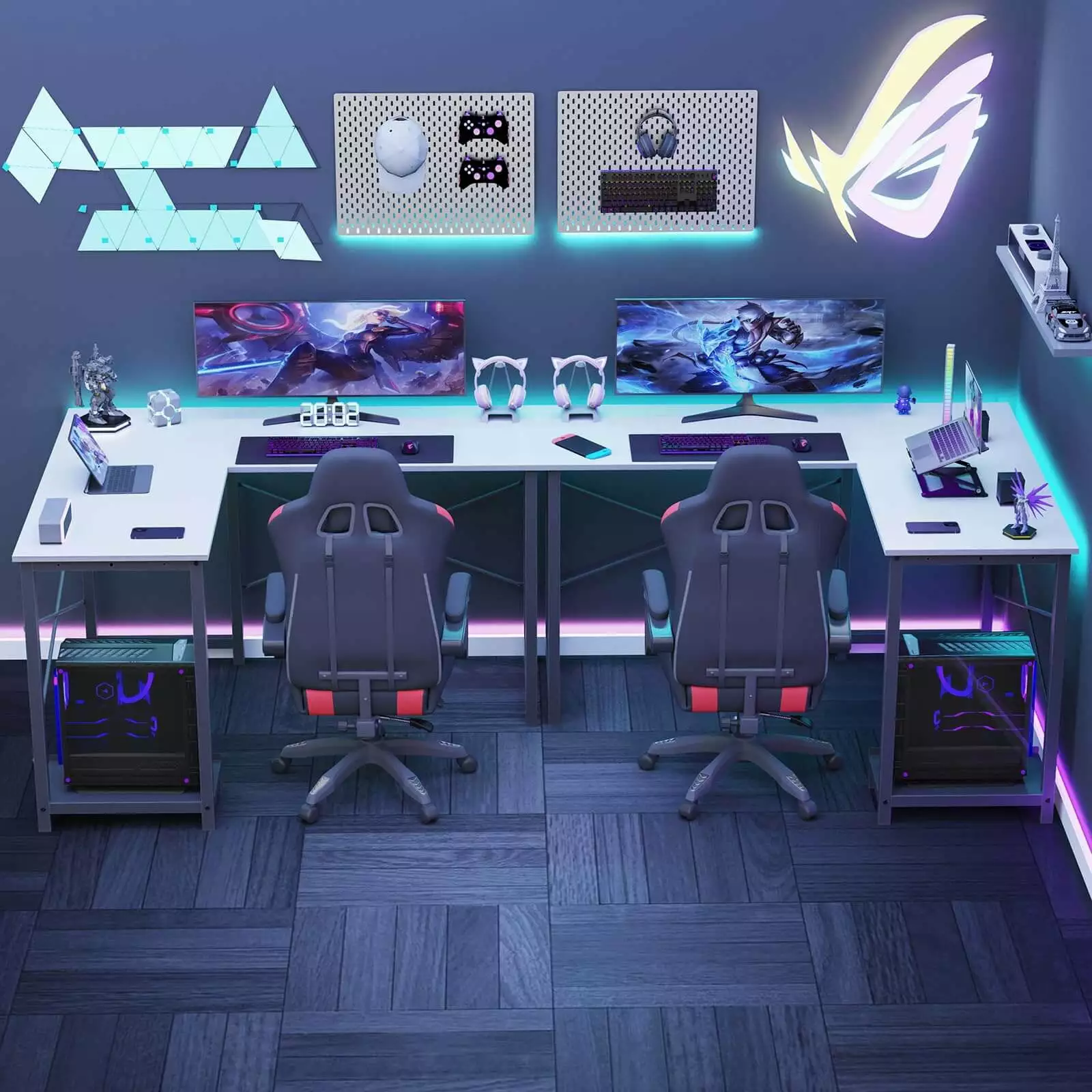 L Shaped Gaming Desk White Corner Computer Table Home Office Study SMHZ