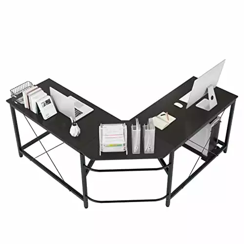 L-Shaped Computer Desk 59x59 Inches Corner Gaming Desk CPU Stand Black Walnut TeviRoom